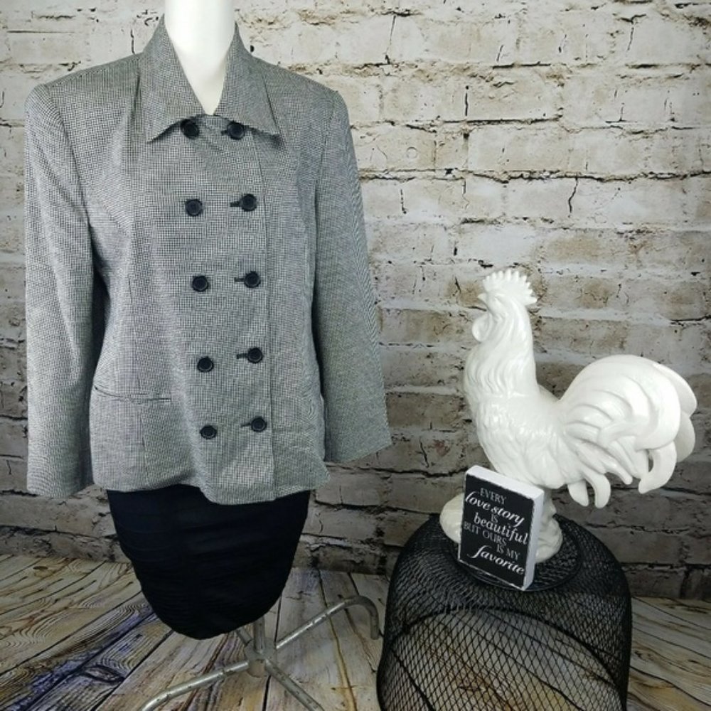 Brooks Brothers Boxy Blazer Black White Plaid Houndstooth Classic Preppy Work 10